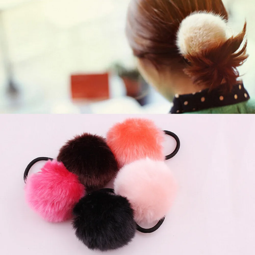 

Summer New Fashion Korea Style hair accessories for women 1PX Rabbit Fur Hair Band Elastic Hair Bobble Pony Tail Holder