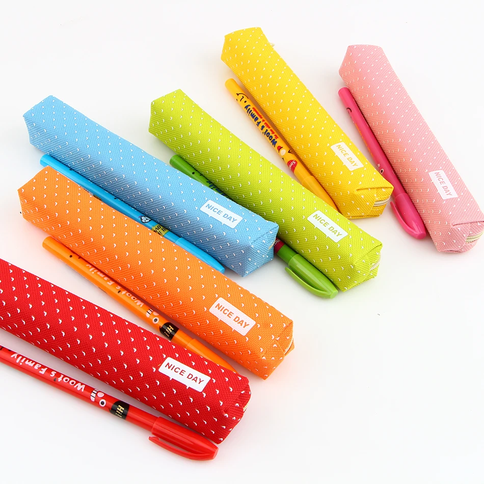 Cute candy color pencil case Kawaii dot Canvas pen bag Stationery pouch