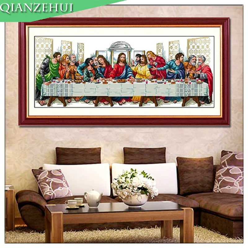 

QIANZEHUI,Needlework,DIY The Last Supper cross stitch,Jesus Christ cross stitch ,Sets For Embroidery kits,Home Decoration