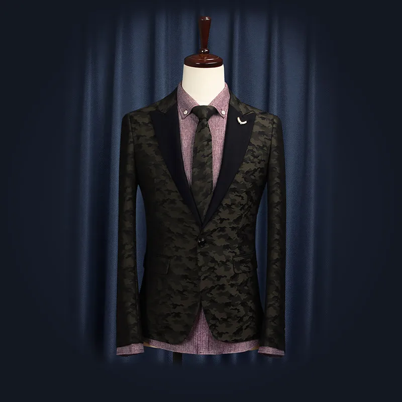 

Free Shipping 2014 New Groom Wear Fashion casual Slim Korean Style Wedding Business Suit Man Blazer Camo Banquet Suits Dress
