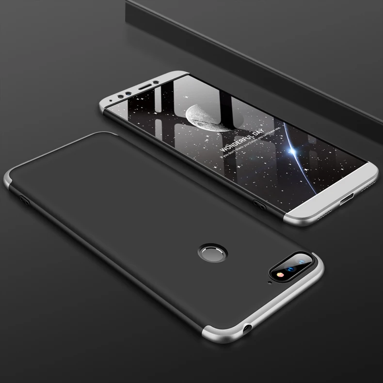 Полный защитный чехол для Huawei Honor 7a Pro, чехол для Honor 7C Phone Y6 Prime Y7 Pro, чехлы с закаленным покрытием - Color: Silver Black Silver