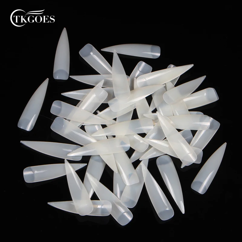 

TKGOES 500pcs Nail Art Clear/Natural/White Half Cover Long sharp stiletto False Fake Nails Tips Manicure Artificial Nails Salon