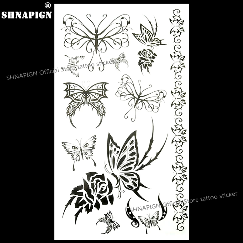 

SHNAPIGN Black Butterfly Dragonfly Child Temporary Body Art Flash Tattoo Sticker 10*17cm Waterproof Henna Fake Wall Tato Sticker