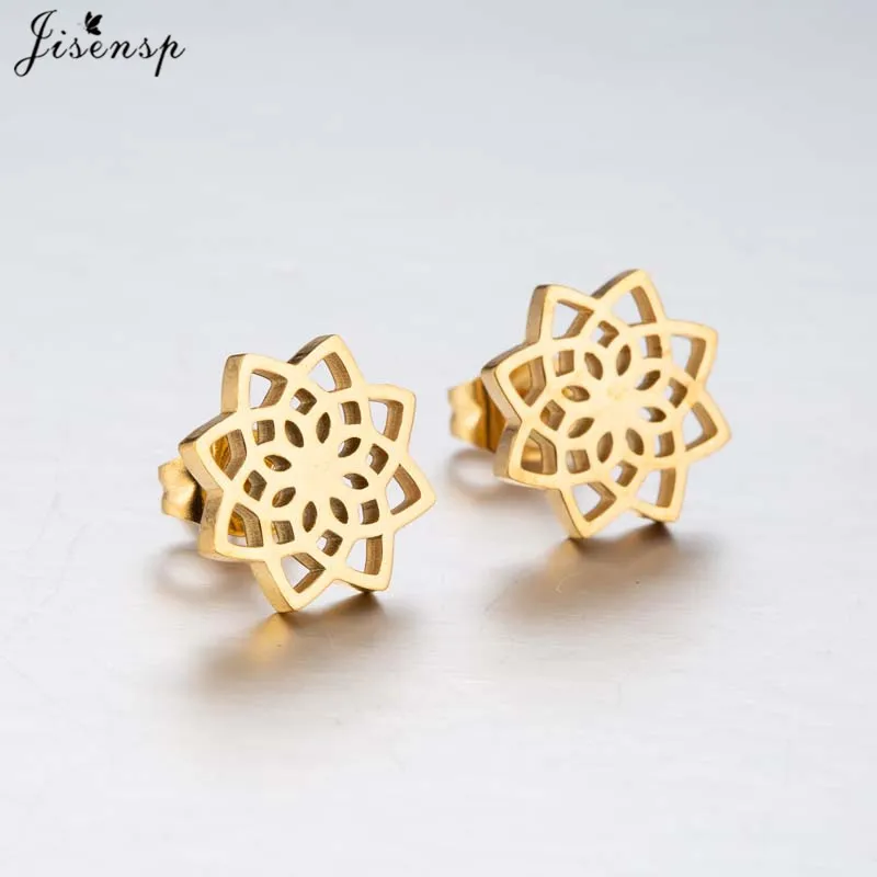 Jisensp индийская мода стиль Мандала Хризантема цветок серьги для женщин простой завод ювелирные изделия подарок Букле д 'ореиль femme