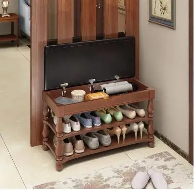 American solid wood shoe bench shoes cabinet door shoe bench entrance can sit shoe rack hall simple bed tail storage stool.