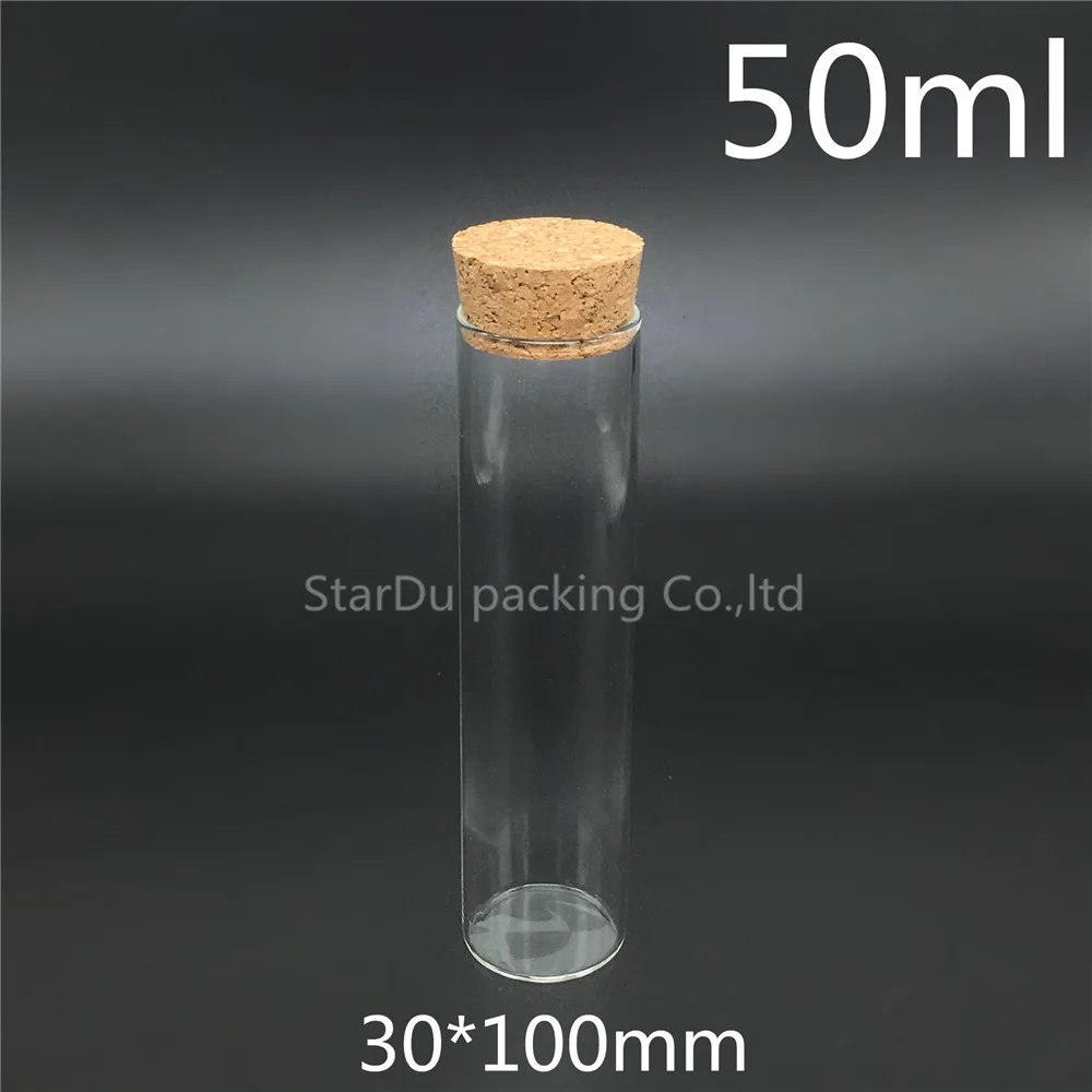 High quality 30*100mm 50ml Wishing Glass Bottle with Cork ,50cc Glass