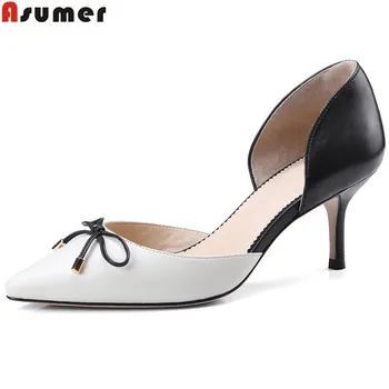 

ASUMER fashion pointed toe mixed colors shallow pumps shoes woman thin heel wedding shoes women high heels genuine leather shoes