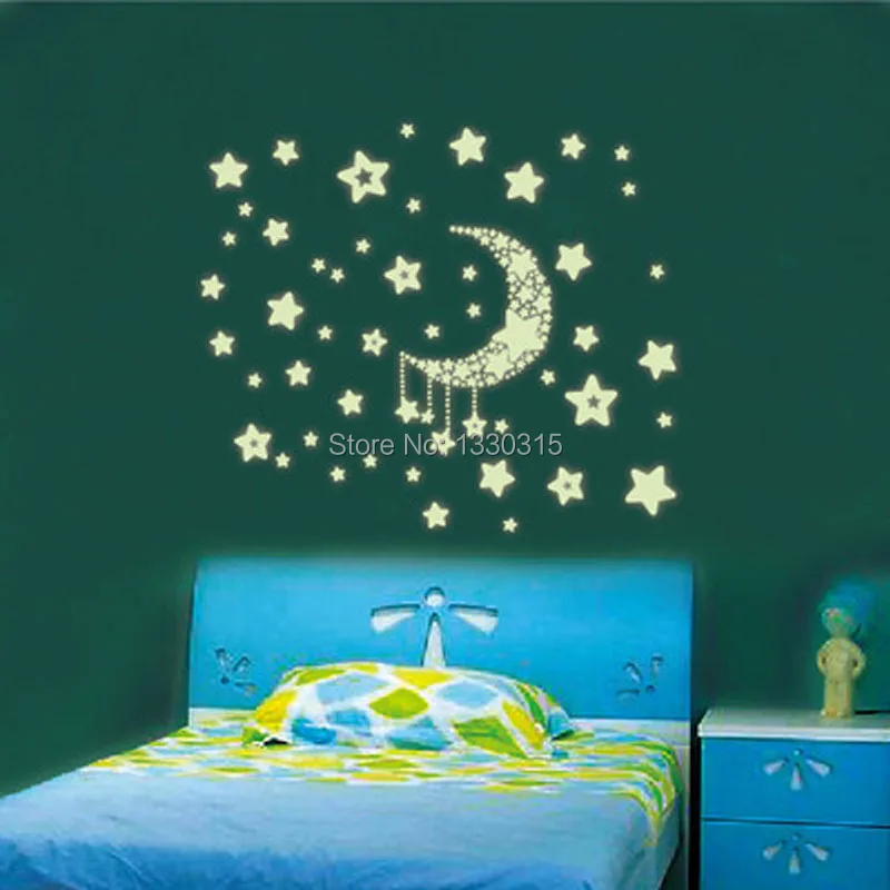 Glow In The Dark Wall Stickers Home Bedroom Decor Luminescent Moon and