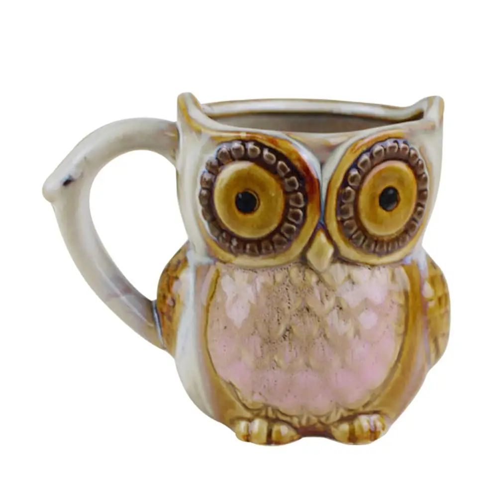 Beige Милая керамика чашка, кофейная чашка Сова Форма дома Бар украшения цвет художественные украшения Питьевая утварь пивная кружка - Цвет: Beige
