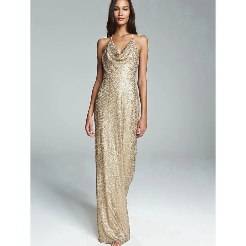 Champagne Gold Bridesmaid Dresses 2016 Halter Neck Long