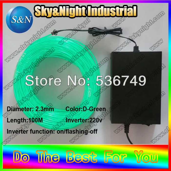 Special Price Flexible Neon EL wire Light 2.3mm-100M-Green + 220V inverter with Free shipping