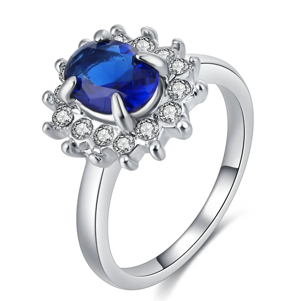 IPARAM модное синее овальное большое циркониевые кристаллы цветок кольцо Гламурное серебряное Женское Обручальное Кольцо горячее ювелирное изделие подарок