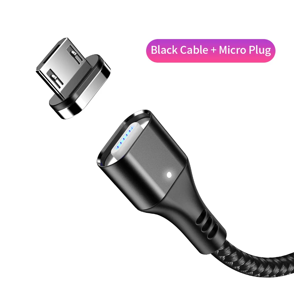 YBD магнитное зарядное устройство Micro USB кабель для samsung iPhone/USB кабель usb type c зарядка магнитная/зарядное устройство провод для huawei Xiaomi - Цвет: Black Micro