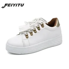 FeiYiTu/женские кроссовки; коллекция года; модная весенняя женская обувь из искусственной кожи на платформе со шнуровкой; chaussures femme feminino; белая повседневная обувь