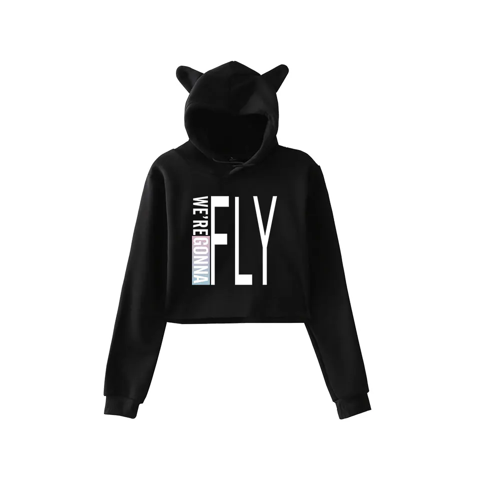 Personality Girl Cat Ears Umbilical Hoodie Fashion Sweatshirt Sweater Gray
