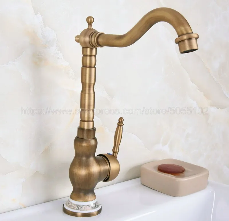 Bathroom Basin Sink Faucet Antique Brass Single Handle Kitchen Tap Faucet Mixer hot and cold water tap znf611