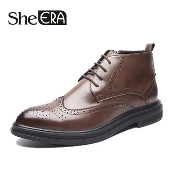 

She ERA Fashion British Style Men Boots Autumn Winter Men Ankle Boots Men Motorcycle Oxfords Brogue Botas Lace Up Male Footwear