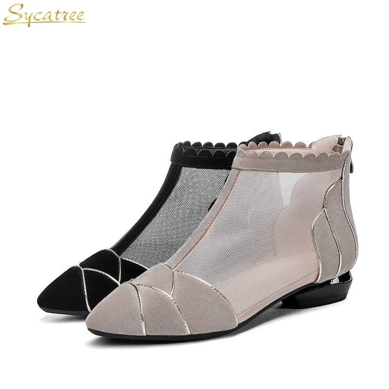 

Juyouki Women Pumps High Thick Black Heels Ladies Shoes Rivet Mesh Zipper Casual Party wedding Chunky Party Dress Sandals