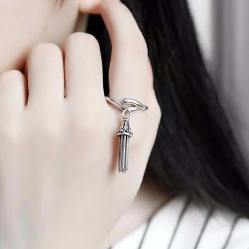 Silver Rings 30% Silver Rings for Women Jewelry Titanium Silver Female Copper Ring Vintage Ethnic Fashion Punk Rock Tassel