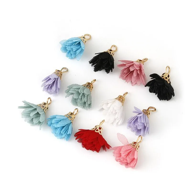 

10PCS 18mm Fashion Pure Chiffon Fabric Daisy Flower Tassel Charm for DIY Earring Necklace Bracelet Jewelry Making Findings