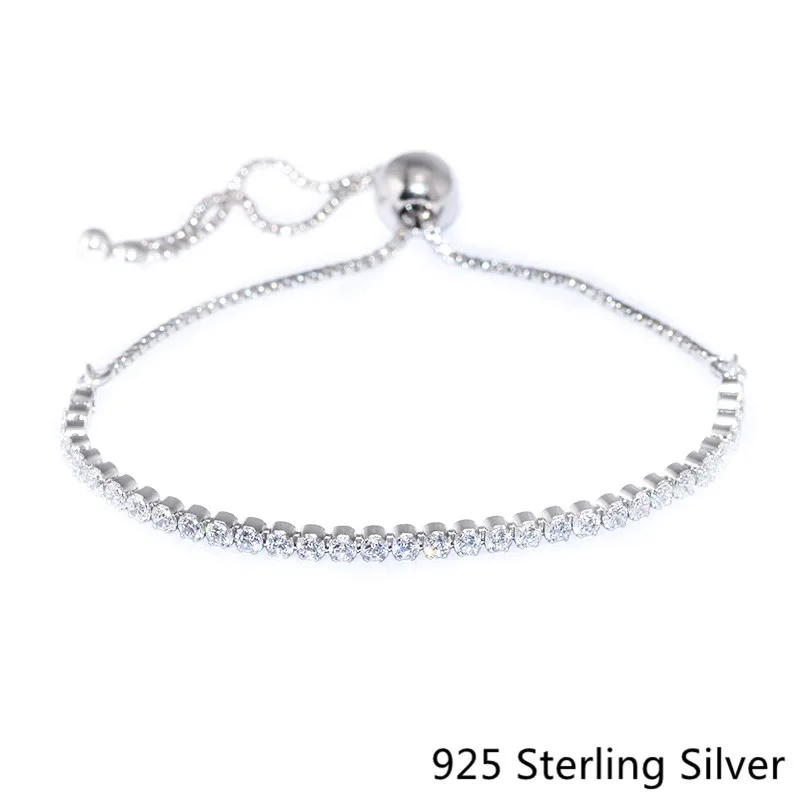 

Authentic 925 Sterling Silver Jewelry For Women Sparkling Strand Bracelets with Clear Cz Fits European Beads And Charms