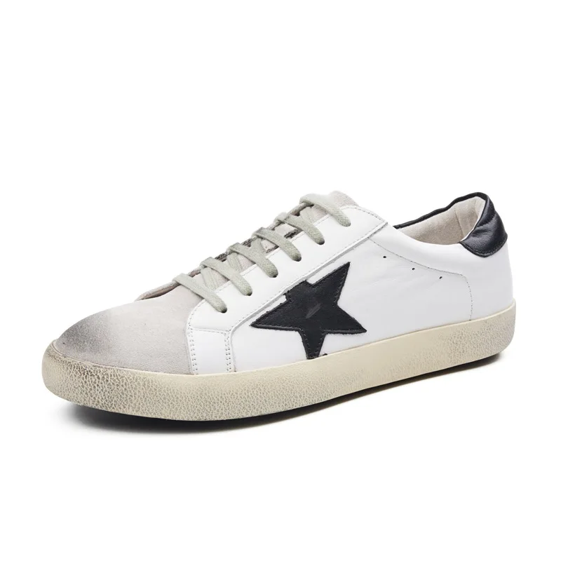 

Spring Summer 2017 New Leisure Men's Lace Up High Fashion Star Sneaker Shoes Genuine Leather Walking Dirty Shoes Flats Casual