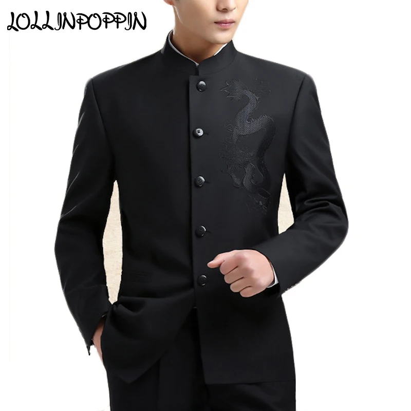Dragon Embroidery Men Chinese Style Suit Jacket Mandarin Collar New