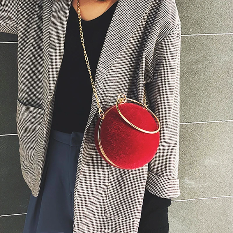 ladies Retro Round fur wrist clutch bag Shoulder Crossbody Chain Purse Evening party bag 6 colors ladies Retro Round fur wrist clutch bag Shoulder Crossbody Chain Purse Evening party bag 6 colors