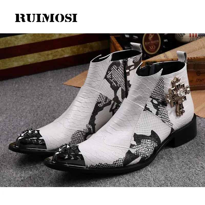 

RUIMOSI Plus Size New Pointed Toe Zipper Club Man Punk Rocker Shoes Genuine Leather Luxury Men's Cowboy Martin Ankle Boots IK30