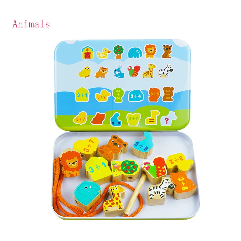 

1 Baby Wooden String Line Beads City Traffic Animals Fruit Building Blocks Toy Learning & Education Colorful Products Kids Toy
