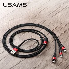 3 в 1 Кабели для мобильных телефонов, USAMS usb кабель usb-c для samsung нейлоновый Micro usb кабель для зарядки для iPhone x 8 type c кабель Шнур