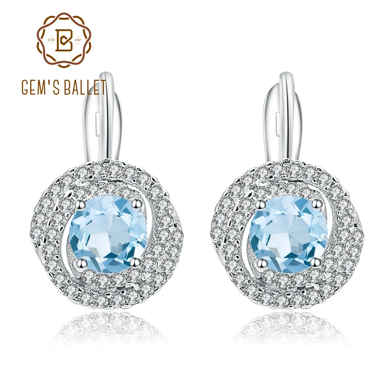 

Gem's Ballet 925 Sterling Silver Fine Earring Jewelry Natural Sky Blue Topaz Gemstone Stud Earrings For Women Engagement