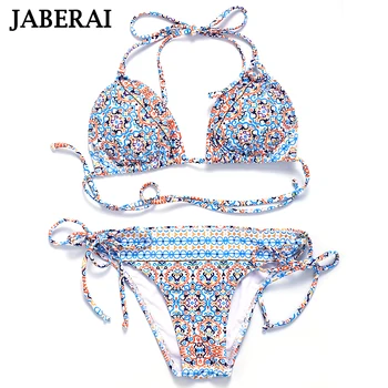 

Jaberai Women Swimwear Bikini 2019 Brazilian Bikini Set Strappy Halter Swimsuit Printed Bathing Suit Padded Beachwear Swim Suit
