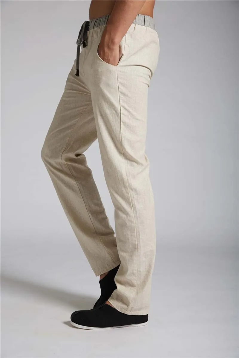 Мужские льняные Хлопковые Штаны повседневные свободные брюки мягкие джоггеры тонкие весна-лето одежда хип-хоп штаны-шаровары с эластичной