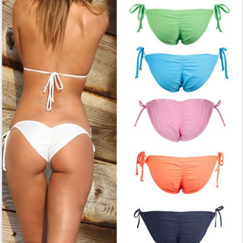 

Solid Thong Bikini Women Hign Waist Short Bottoms Swimsuit Water Sport Multicolor Solid Sexy Beach Wear Swimming Panties Pants