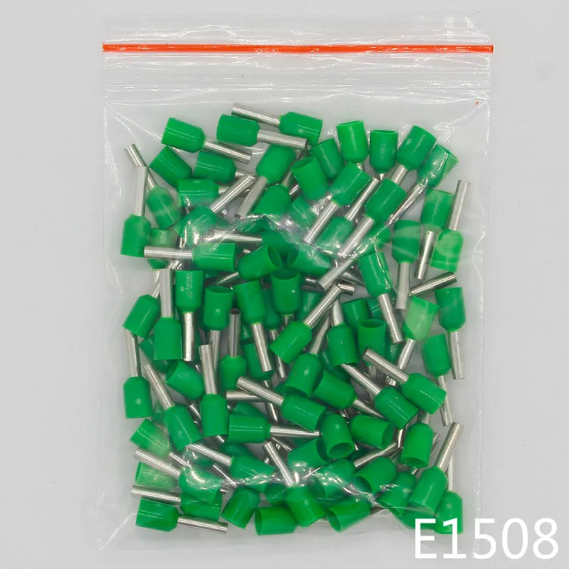 E1508 трубки Изоляционные изолированные клеммы 1.5MM2 100 шт./упак. кабель провода разъем изоляционные обжимной терминал разъем для электронных сигарет - Цвет: Green