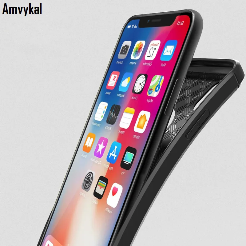 Amvykal для iphone X XR XS Max 5S SE 6s 7 8 Plus кожа матовая текстура Броня мягкий силиконовый чехол мягкий термополиуретан противоударный чехол