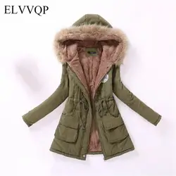 Длинное зимнее пальто для женщин; Большие размеры Винтаж парки с капюшоном хлопковая стеганая куртка Campera Mujer Invierno; коллекция 2018 года