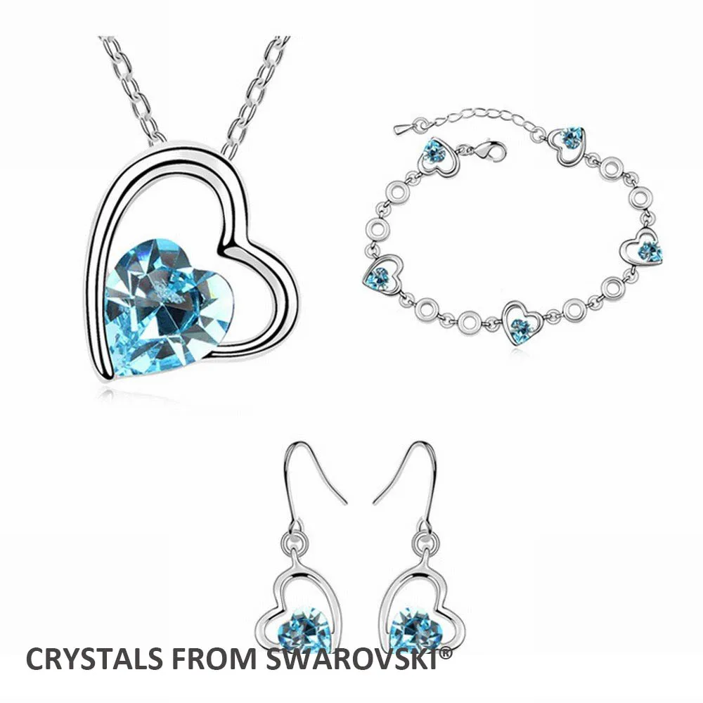 

2015 HOT sale style Heart Crystal necklace earrings bracelet jewelry set crystals from Swarovski Christmas Gift
