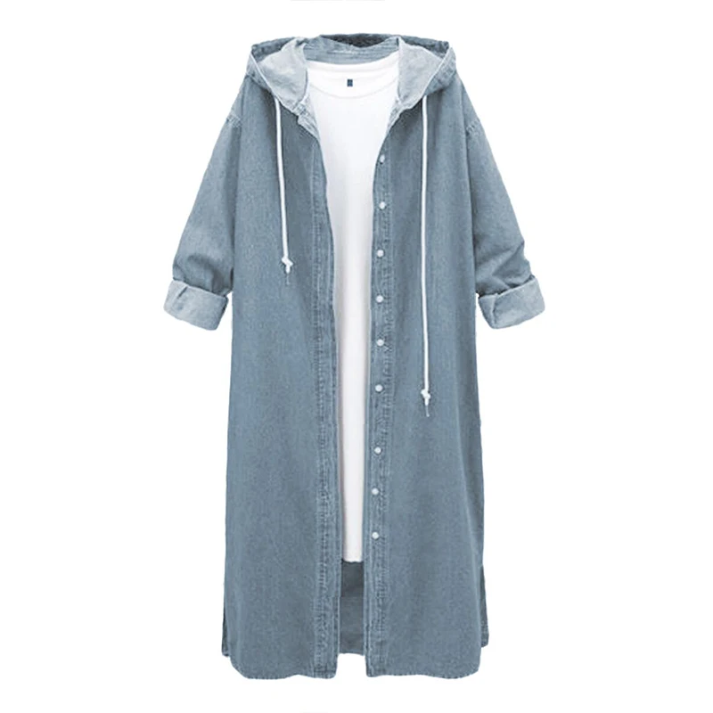 

Women's Windbreaker Women's Coat Plus Size Denim Coat Hooded Split Maxi Long Sleeve Denim Coat