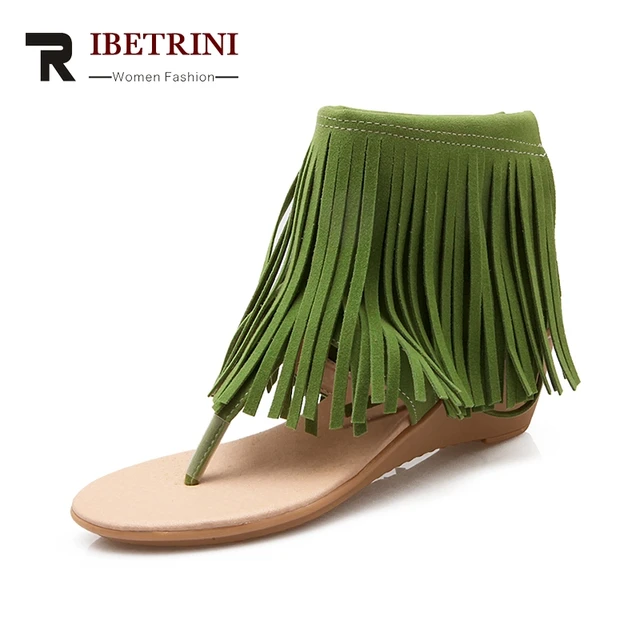 RIBETRINI 2018 Summer Solid Women Sandals comfort wedge Heels bohemia style Shoes Woman Fringe leisure Women Shoes