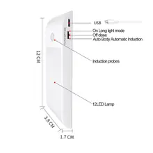Ночной светильник с датчиком движения 12 светодиодный перезаряжаемый Магнитный светильник для шкафа кухни TE889