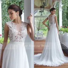 Иллюзионный лиф белые шифоновые Свадебные платья с o-образным вырезом без рукавов Свадебные платья Cusotm сделано