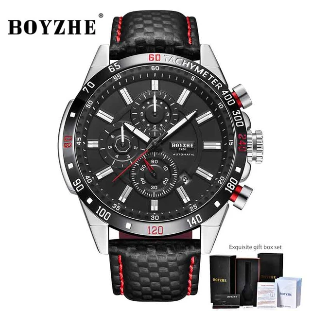 

BOYZHE Mens Top Luxury Brand Automatic Mechanical Waterproof Watches Business Fashion Sport Leather Male Watch Relogio Masculino