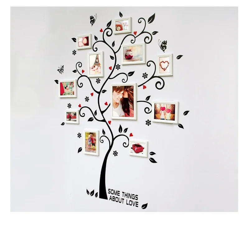 Фестиваль DIY Свадебные украшения 3D мультфильм милые животные кошки наклейки на выключатель цветные настенные наклейки фоторамка с бабочкой дерево - Цвет: Photo Frame Tree