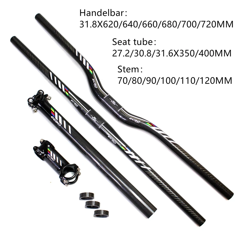 EC90 MTB الكربون المقود دراجة أجزاء Handlenar + Saetpost + + الجذعية = الكثير مجموعة المقود مقعد أنبوب تقليل السحب