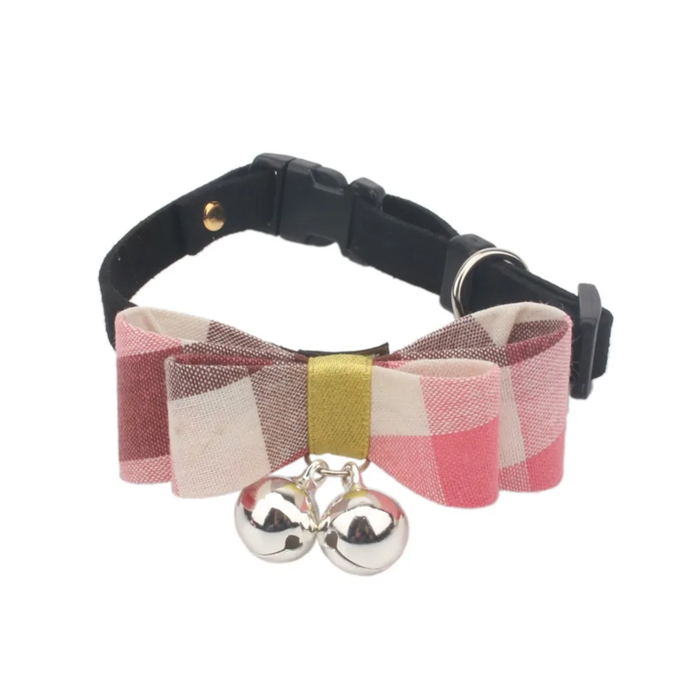 

Cat Bow Tie with Bells Plaid Fabric Big Bowknot Adjustable Cat Collars Pet Products collares gato papillon gatto
