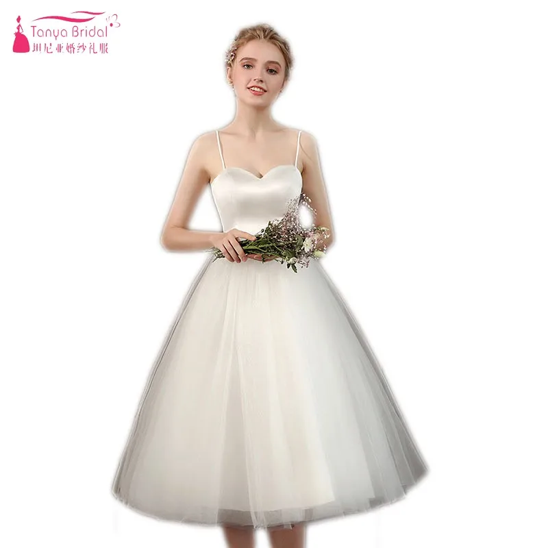 

TANYA Ball Gown Simple Style Wedding Dress Cheap Knee Length Tulle Ivory Wedding Bridal Gown JQ271