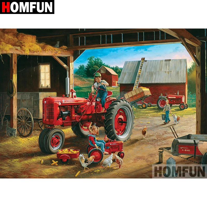 Алмазная 5D картина HOMFUN сделай сам полноразмерная/круглая вышивка Трактор пейзаж