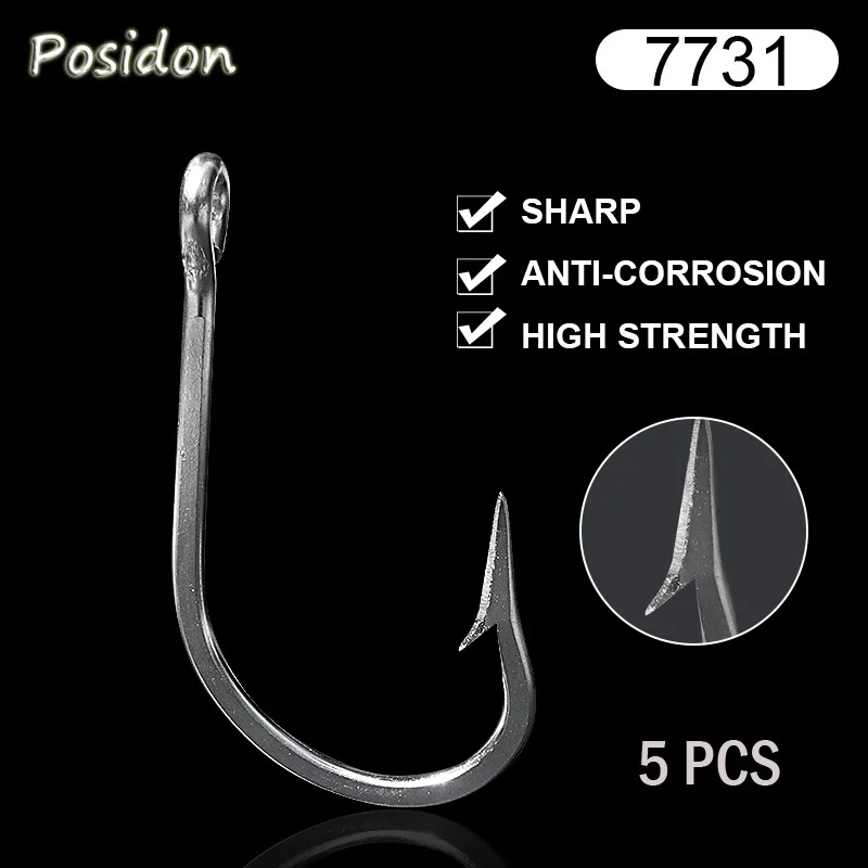 

Posidon 5 Pcs 7731 Stainless Steel Fish Hooks Sea Big Game Fish Hooks Sea Large J Type Fish Hooks Tuna Bait Large Fishing Hooks